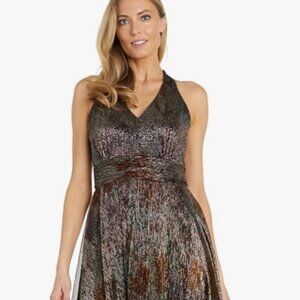 R&M Richards Womens Maxi Metallic Evening Dress